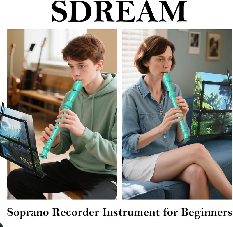 SDREAM Soprano Recorder Instrument for Kids Beginners&Student,8 Hole German Fingering Recorder Flute with Cleaning Rod & Leather Bag (Green) - Image 3